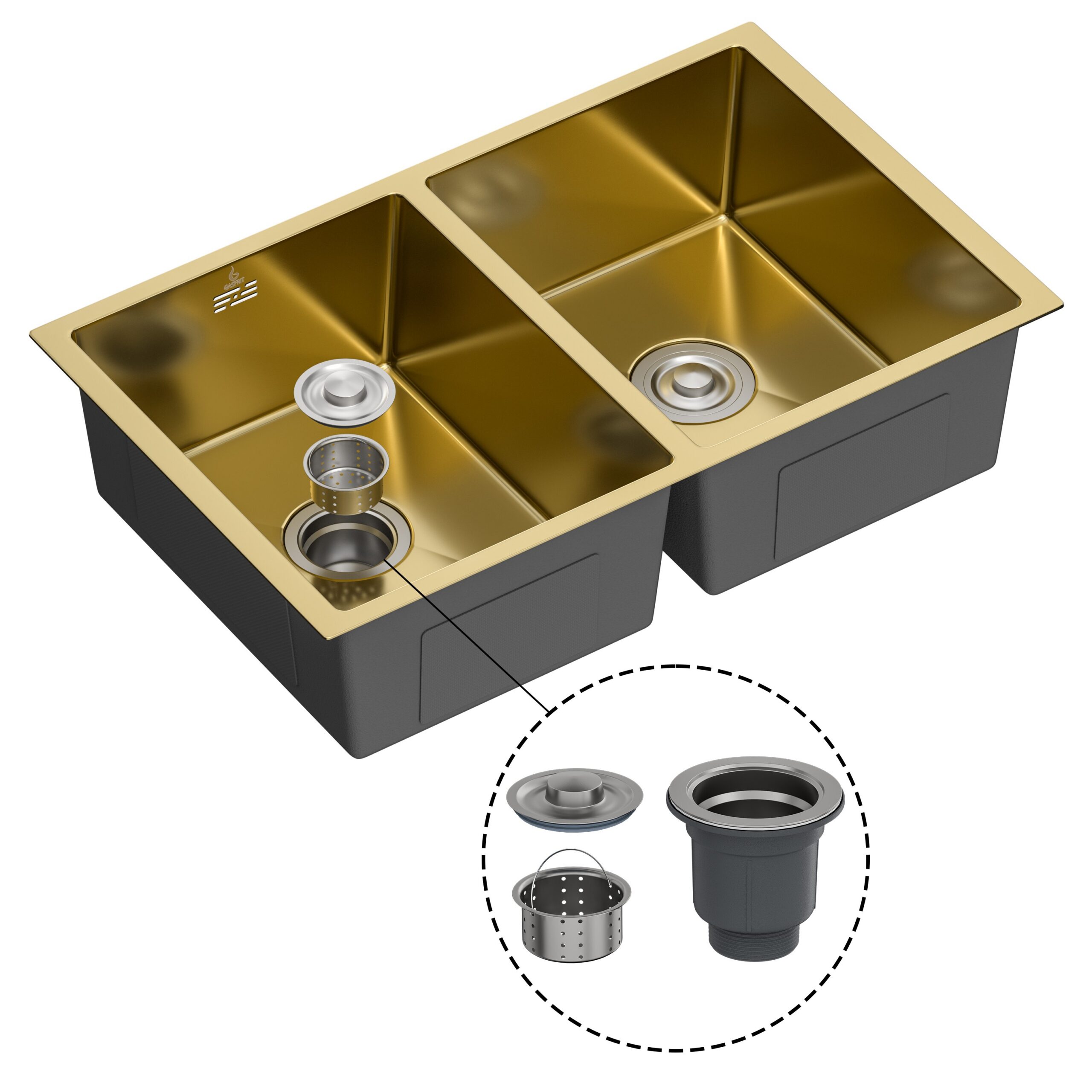 Fregadero de cocina , con sifon ,para encimera de acero inox color dorado , 760x470x193mm