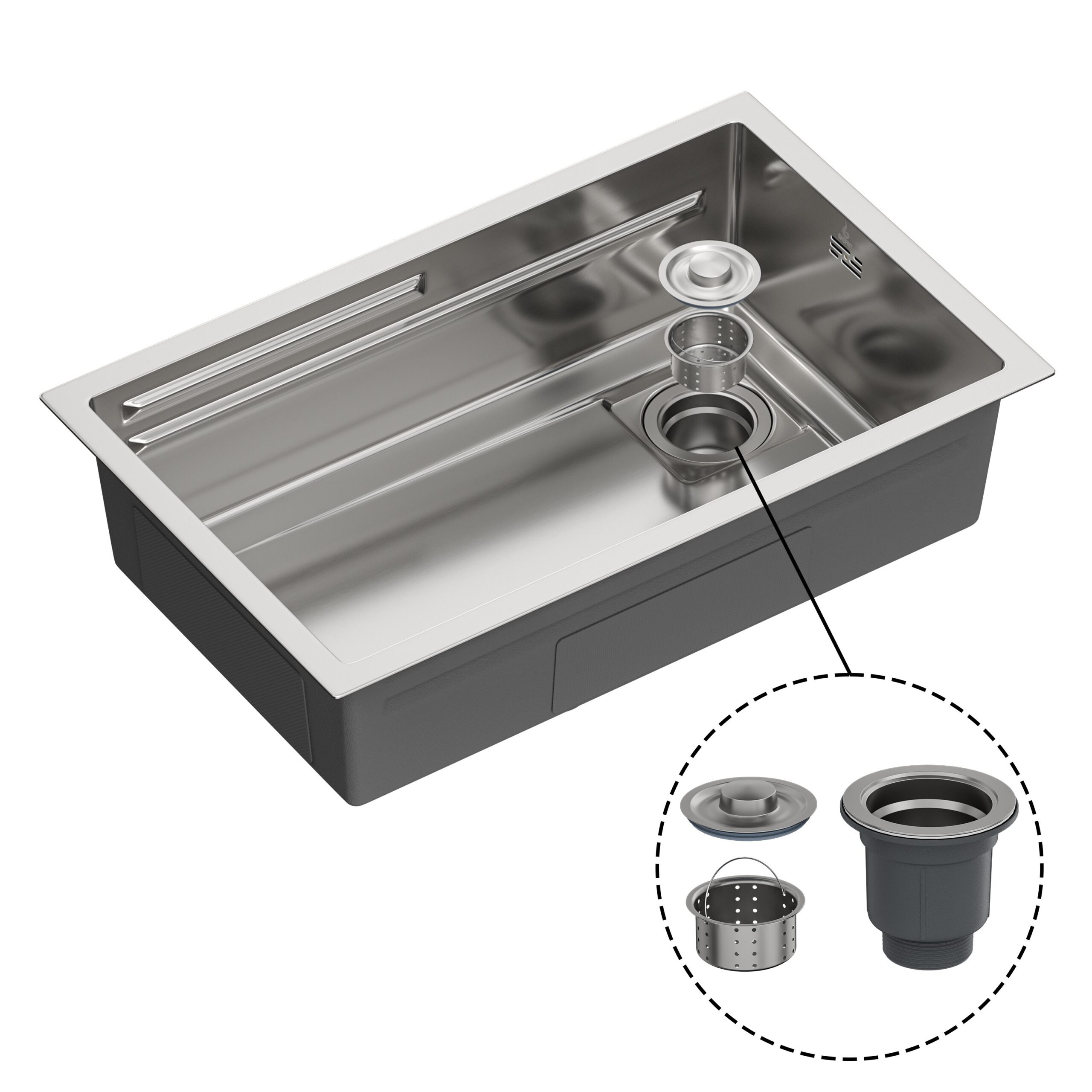 Fregadero de cocina , con sifon ,para encimera de acero inox color gris , 700x440x188mm