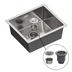Fregadero de cocina , con sifon ,para encimera de acero inox color gris , 410 x 470 mm