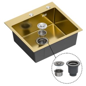 Fregadero de cocina , con sifon ,para encimera de acero inox color dorado , 500 x 450 mm