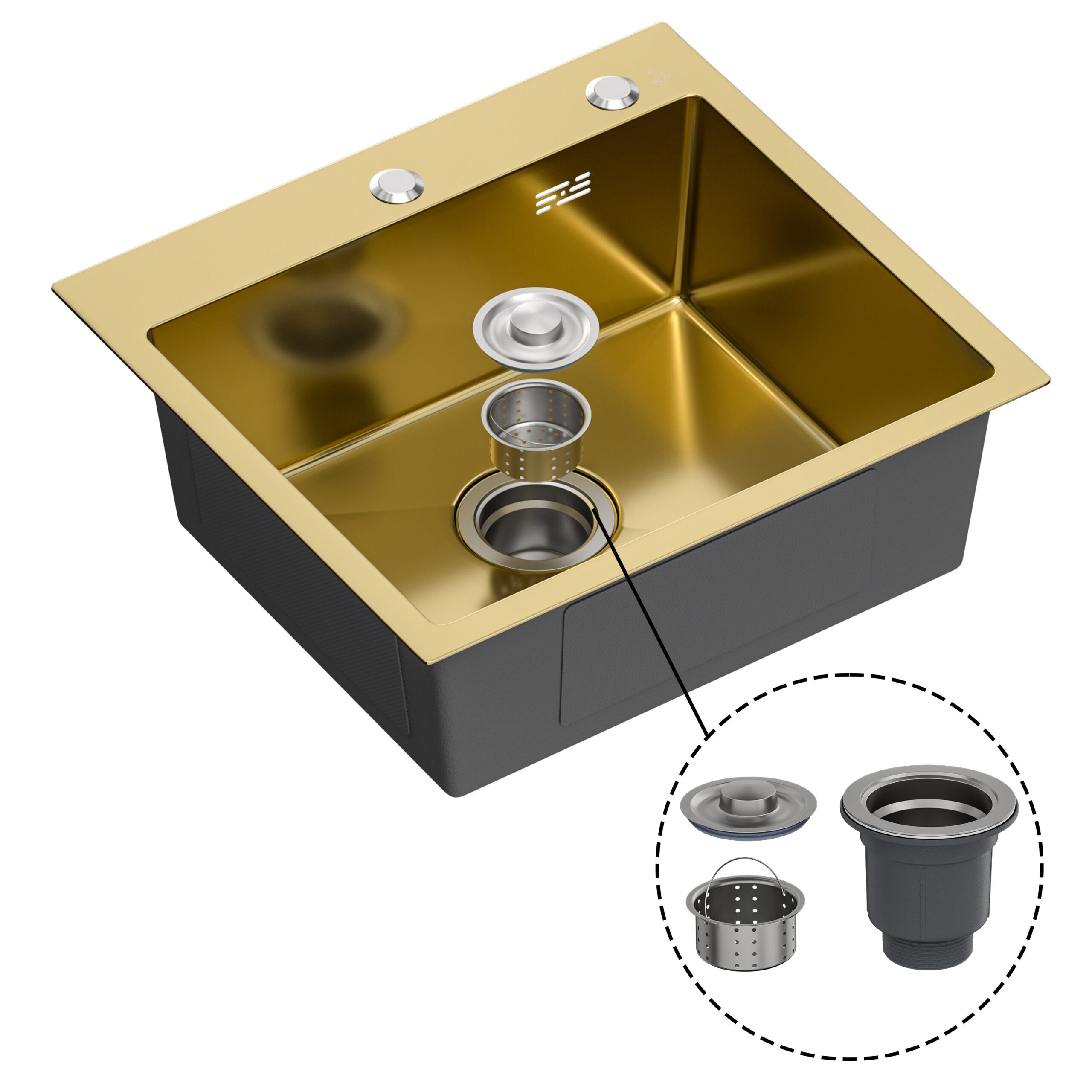 Fregadero de cocina , con sifon ,para encimera de acero inox color dorado , 500 x 450 mm