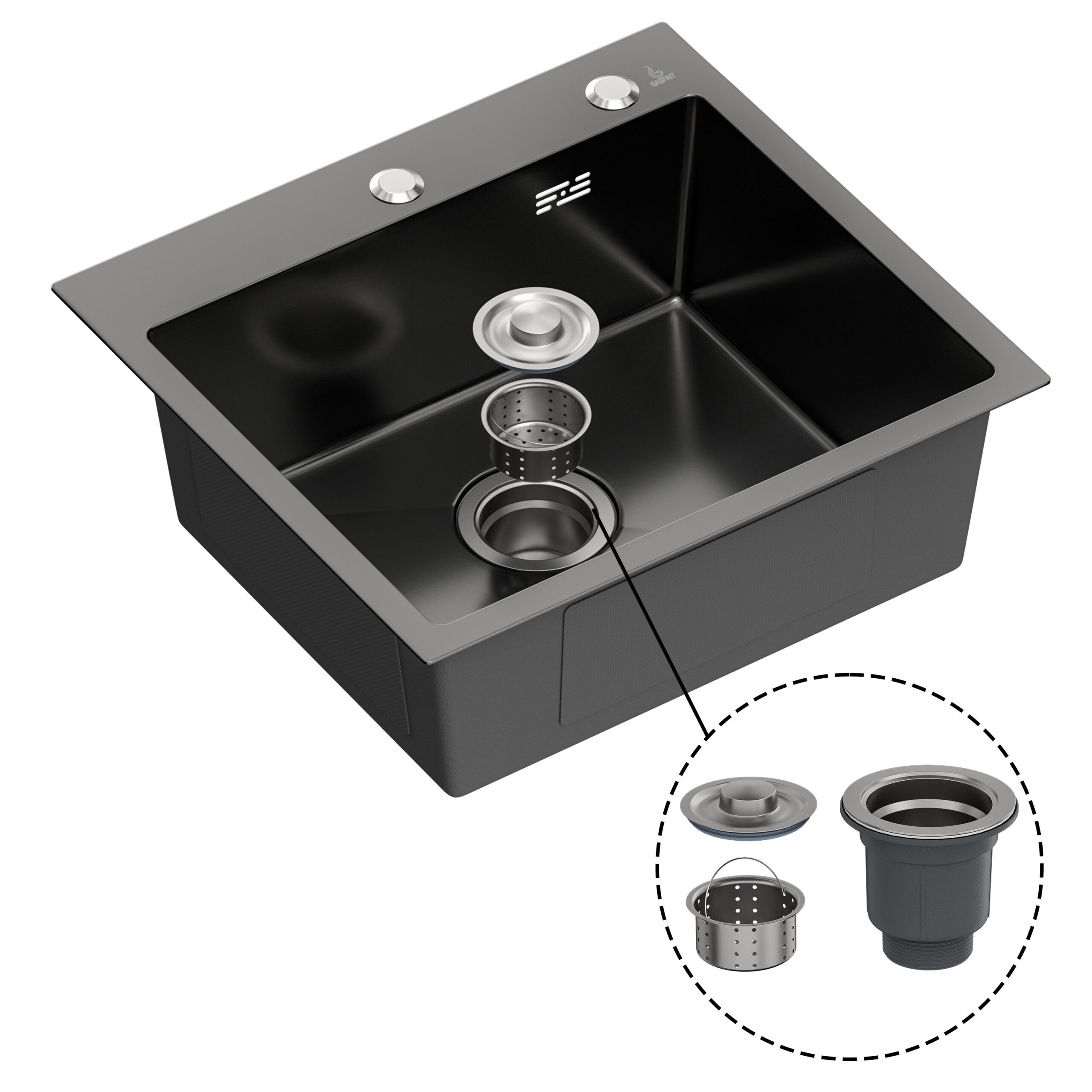 Fregadero de cocina , con sifon ,para encimera de acero inox color negro , 500 x 450 mm
