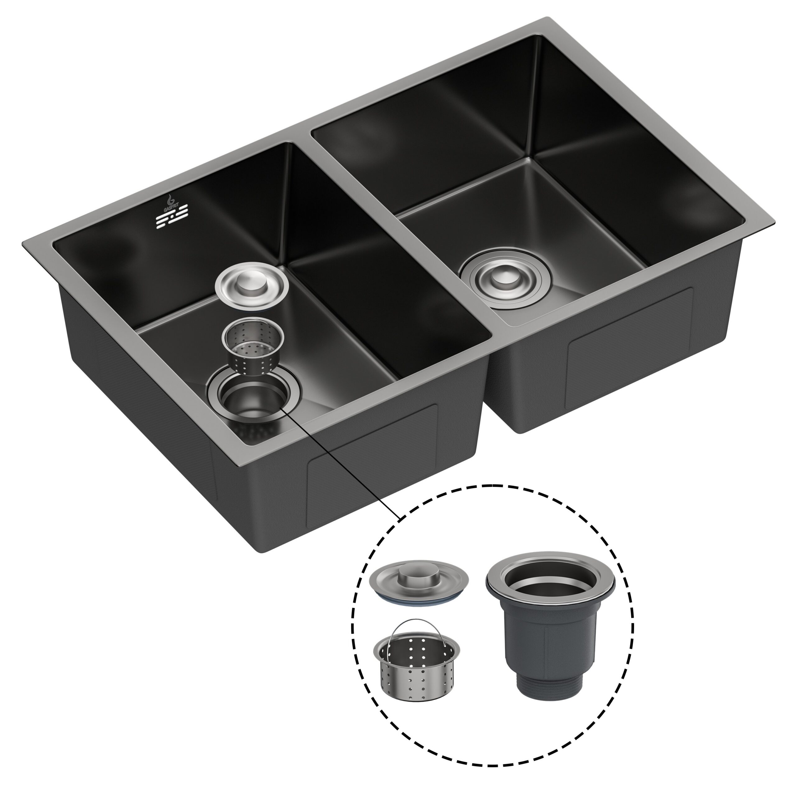 Fregadero de cocina , con sifon ,para encimera de acero inox color negro , 760x470x193mm