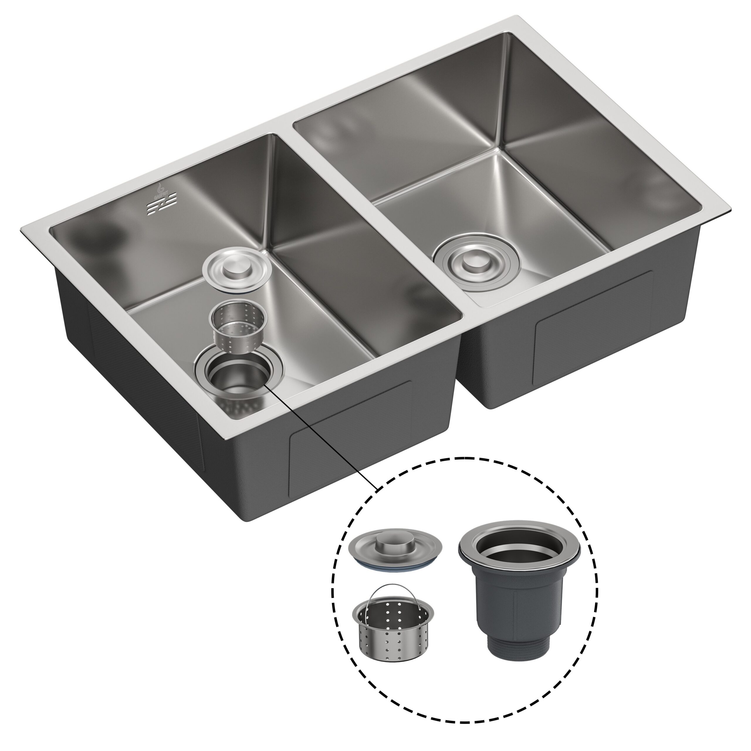 Fregadero de cocina , con sifon ,para encimera de acero inox color gris , 760x470x193mm