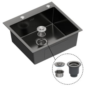 Fregadero de cocina , con sifon ,para encimera de acero inox color negro , 540x490x195mm