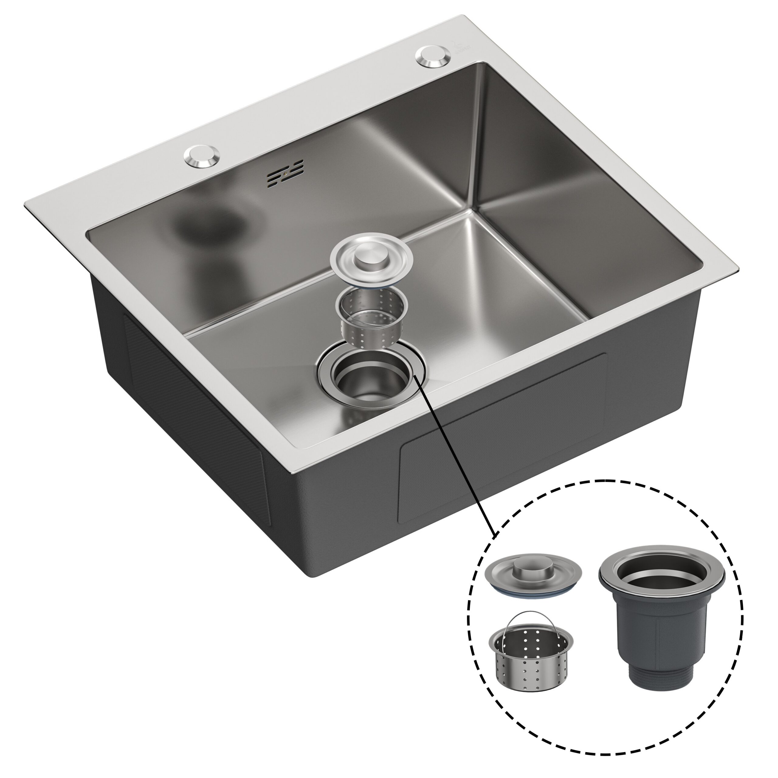Fregadero de cocina , con sifon ,para encimera de acero inox color gris , 540x490x195mm