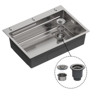 Fregadero de cocina , con sifon ,para encimera de acero inox color gris , 680x480x210mm