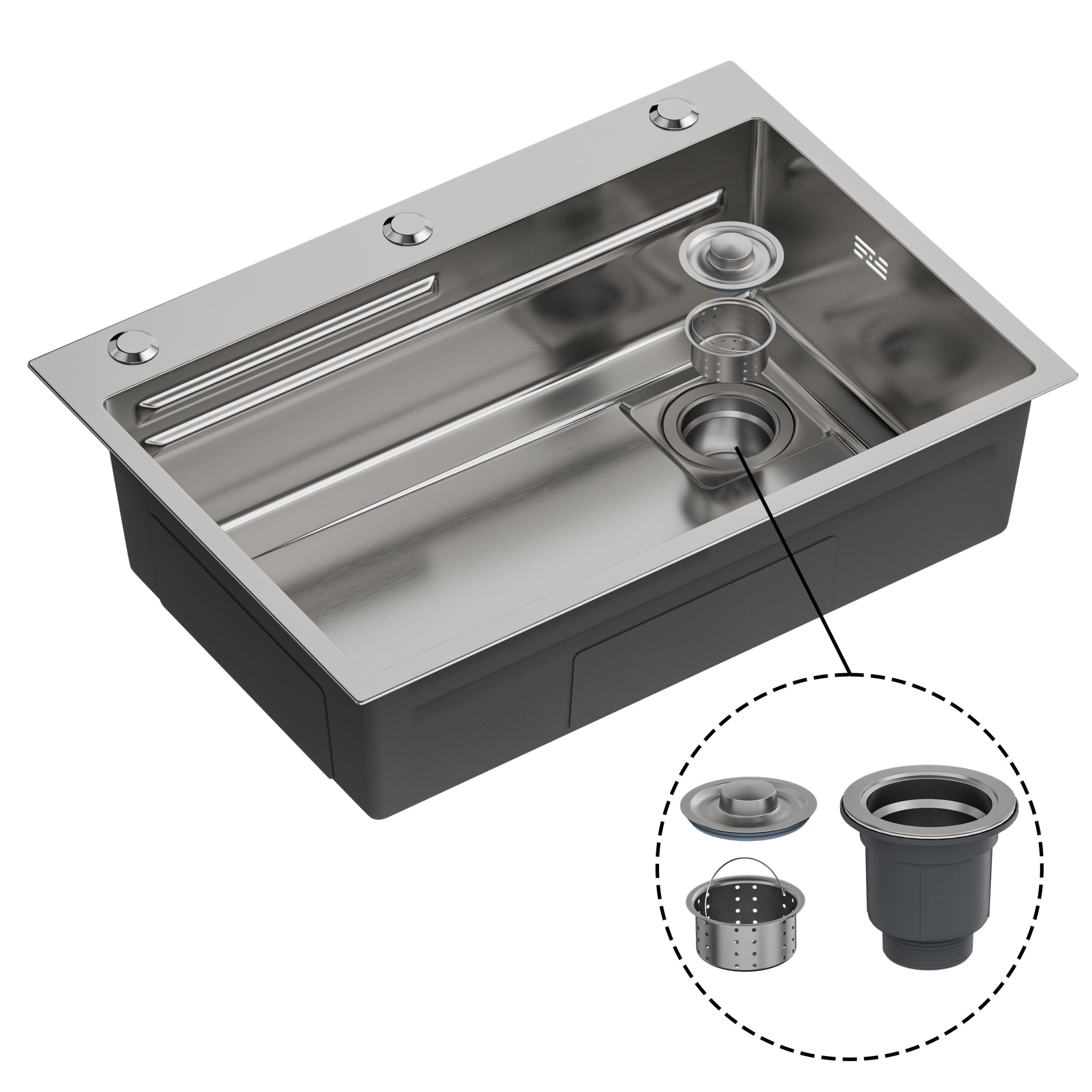 Fregadero de cocina , con sifon ,para encimera de acero inox color gris , 680x480x210mm