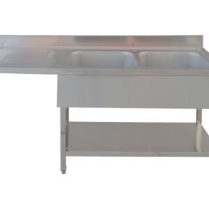 Fregadero en acero inoxidable 1 seno 1 escurridor 1600 x 600 x 850 + 100 mm