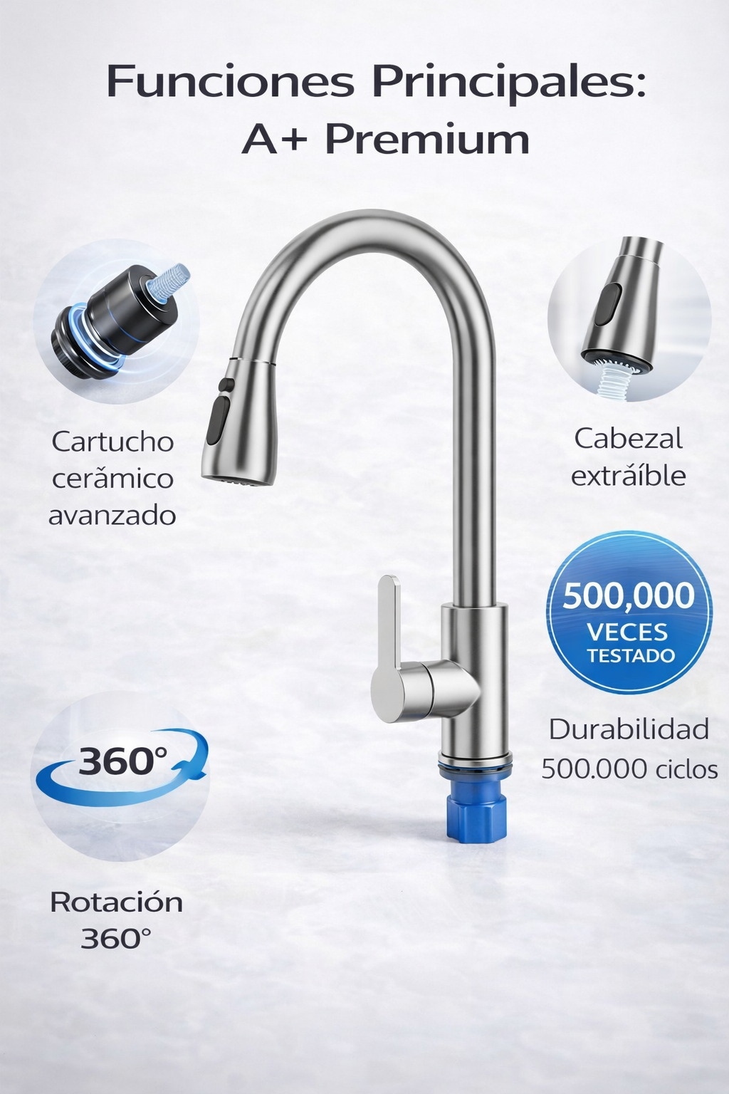 Grifo cisne con 2 modos de ducha 2 aguas