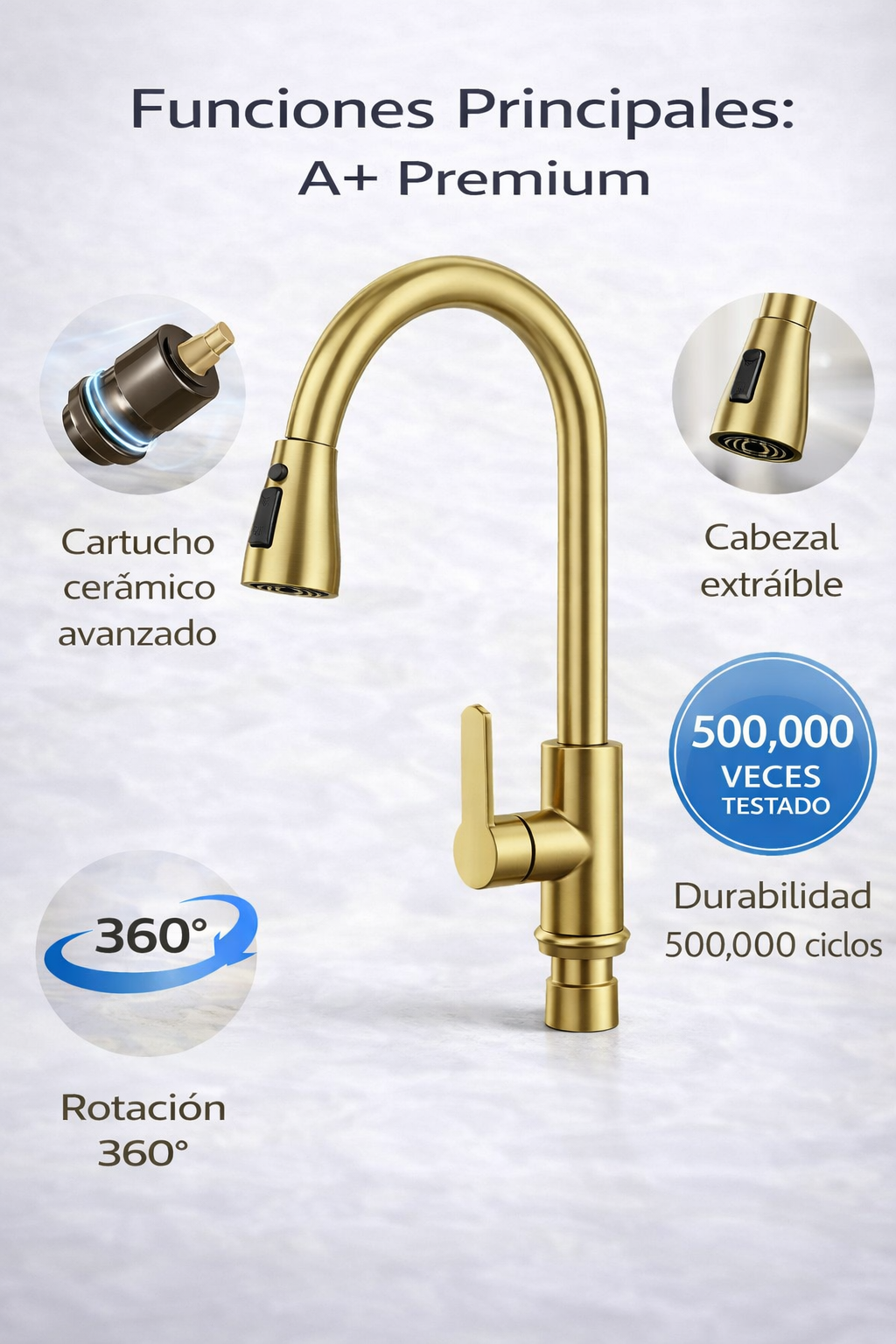 Grifo cisne con 2 modos de ducha 2 aguas