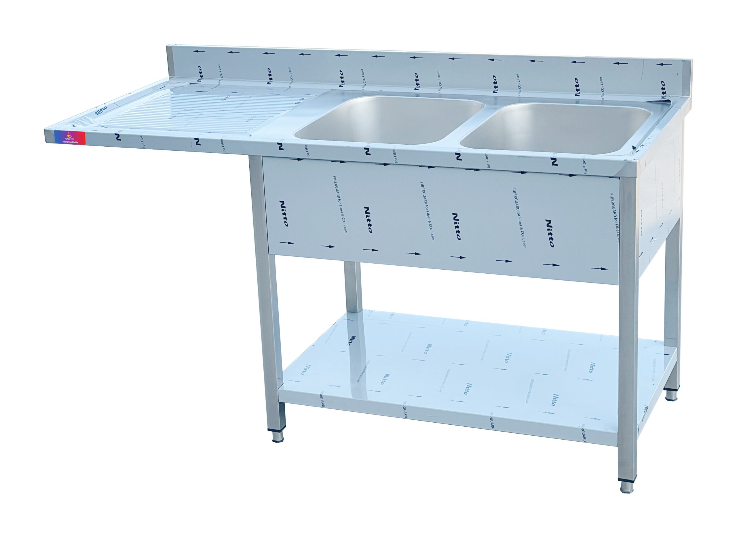 Fregadero 2 senos 1 escurridor 1800 x 700 x 850 + 100 mm