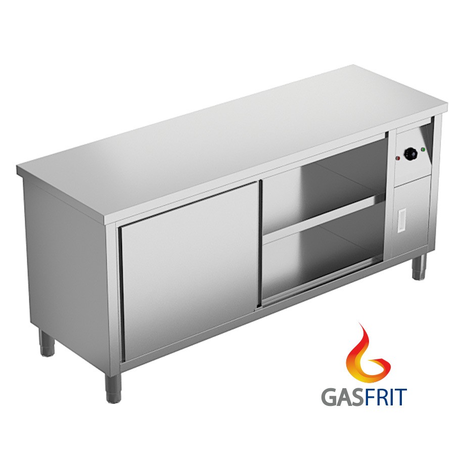 Mesa caliente de acero 2 puertas correderas 1800 x 600 x 850 mm