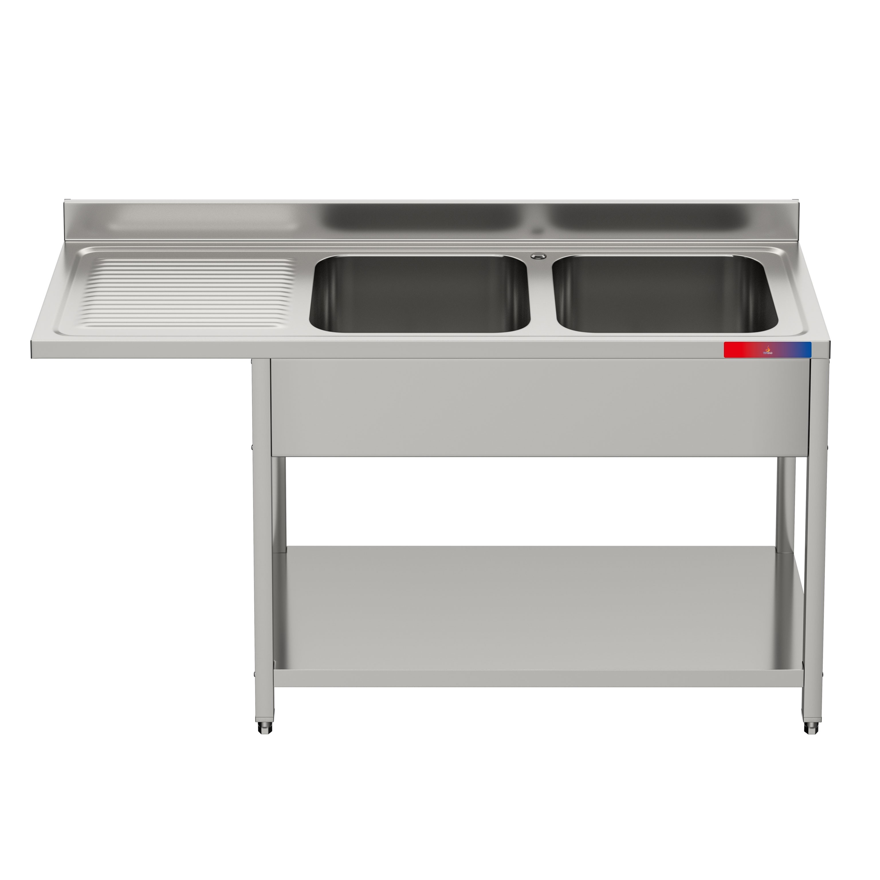 Fregadero en acero inoxidable 1 seno 1 escurridor 1600 x 600 x 850 + 100 mm