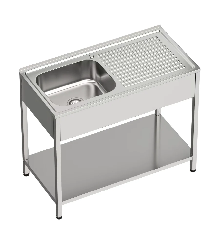 Fregadero de acero inoxidable 1 seno y 1 escurridor 800 x 500 x 850 mm