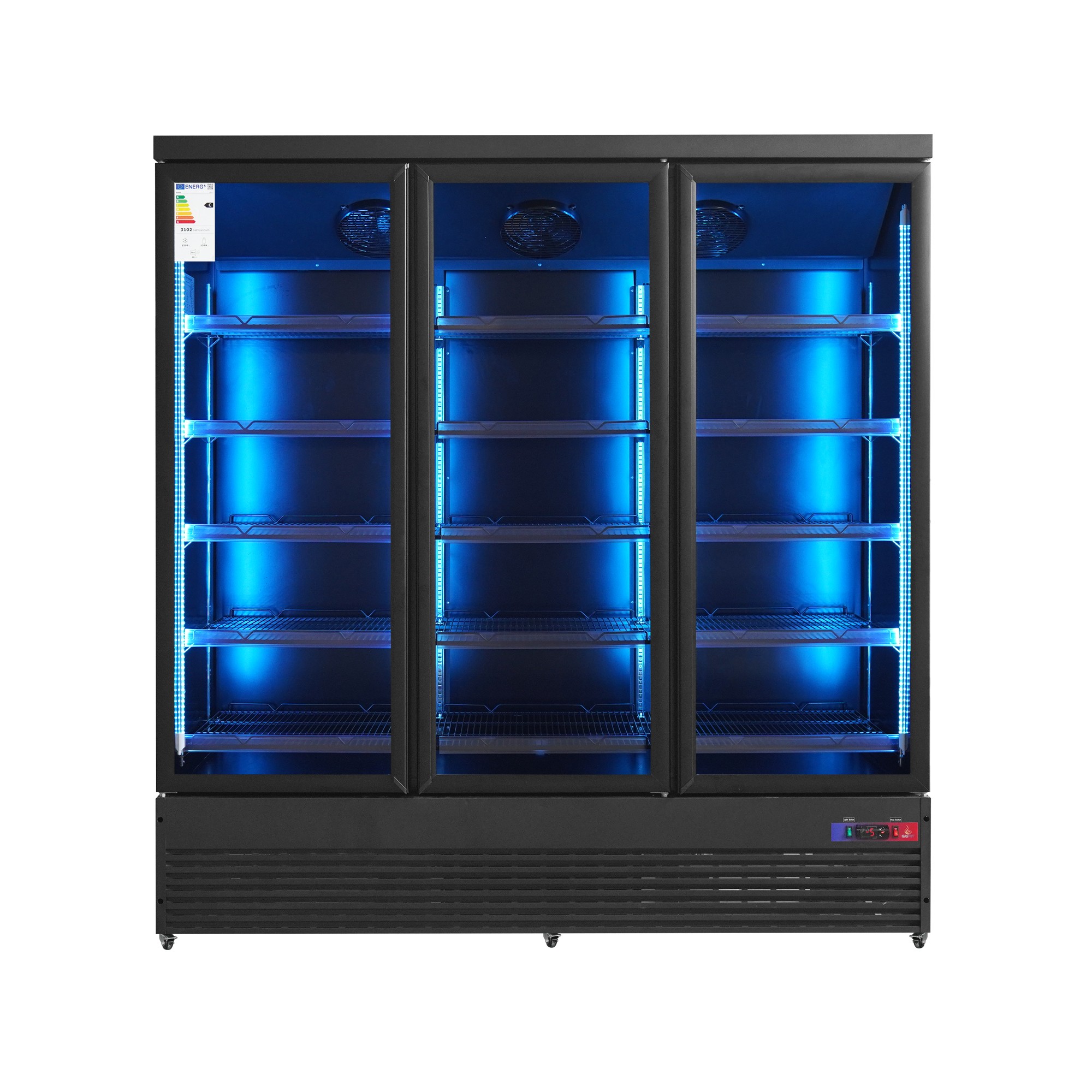 Armario expositor de 3 puertas de cristal refrigerado negro