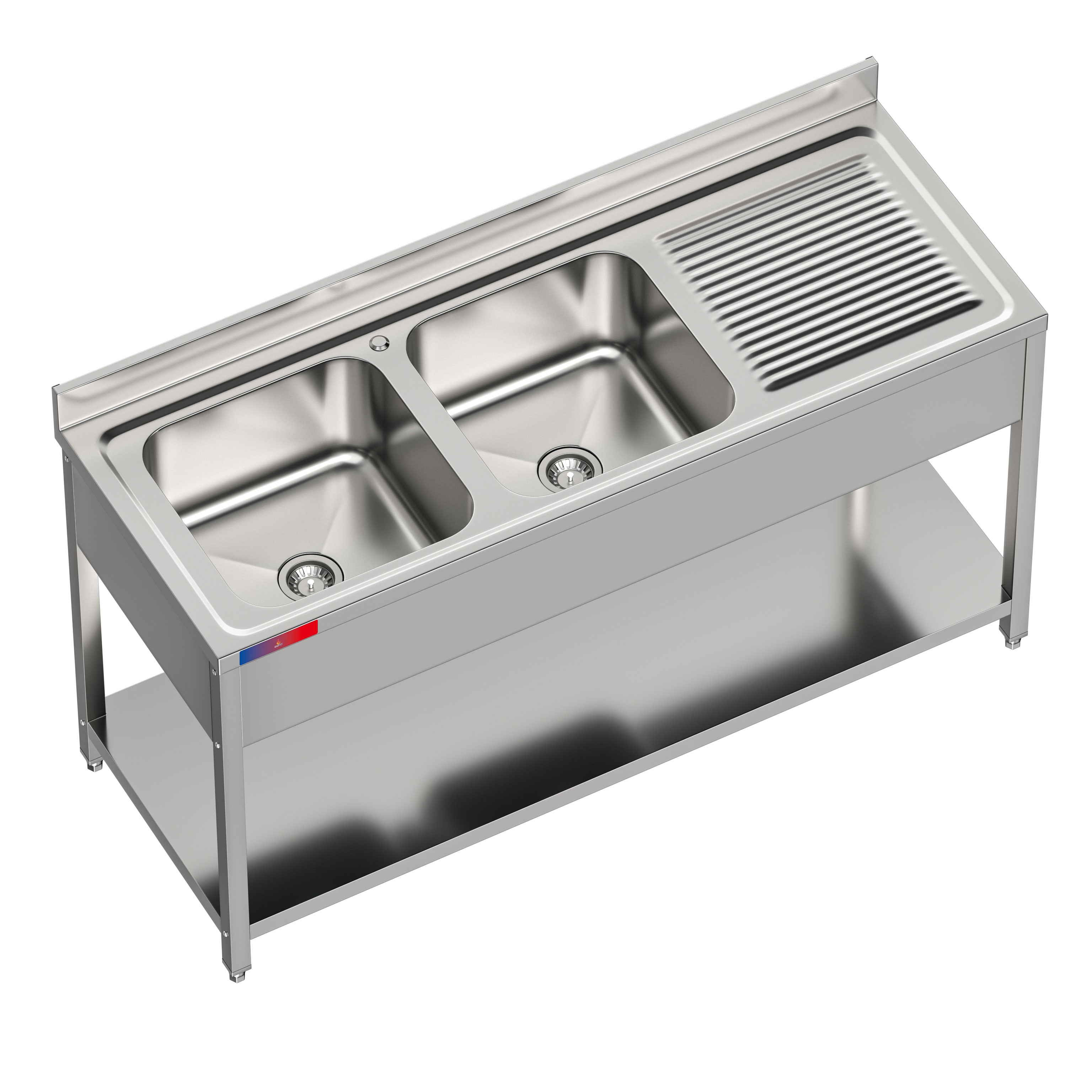 Fregadero en acero inoxidable 1 seno 1 escurridor 1600 x 600 x 850 + 100 mm