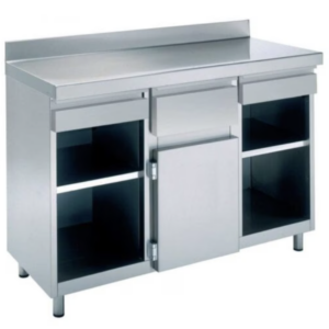 Mueble cafetero de acero inoxidable con cajon y tolba 1500 x 600 x 1040 mm