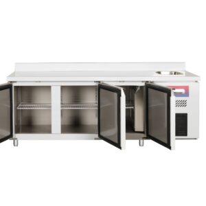 Mesa refrigerada con fregadero 3 puertas acero inoxidable