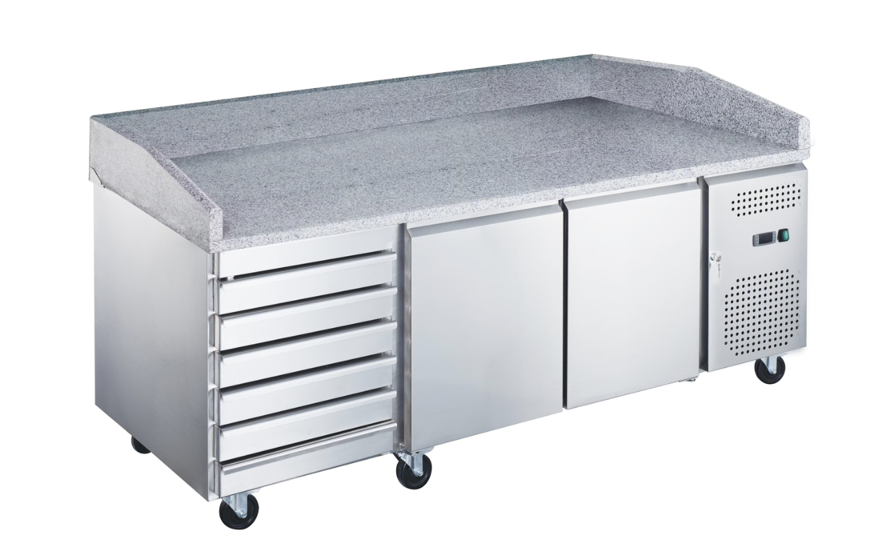 Mesa refrigerada con mármol 2 puertas 7 cajones 2000 x 800 x 1010 mm