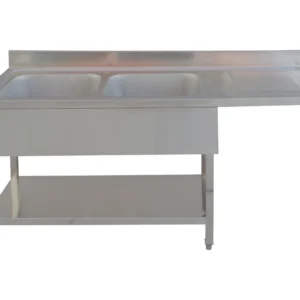 Fregadero en acero inoxidable 1 seno 1 escurridor 1600 x 600 x 850 + 100 mm