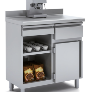 Mueble cafetero de acero inoxidable con cajón y tolba 1000 × 600 × 1040 mm