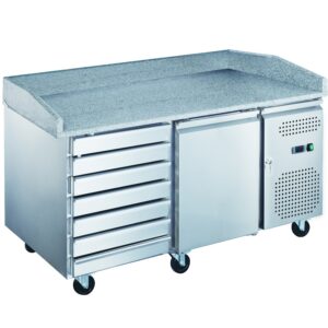 Mesa refrigerada con encimera mármol 1 puerta 7 cajones 1510 x 800 x 1000 mm