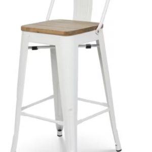 Taburete alto blanco con madera
