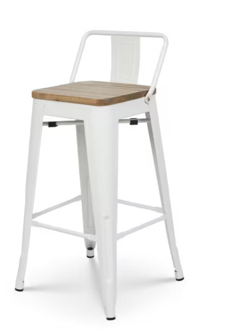 Taburete alto blanco con madera