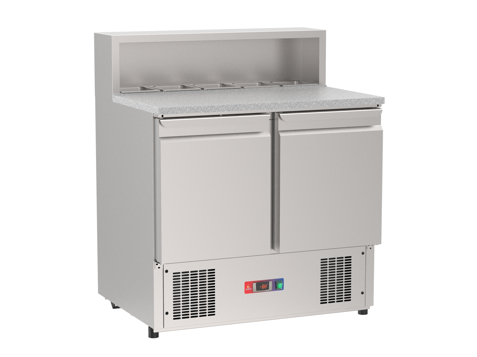 Mesa refrigerada preparación ensalada con mármol