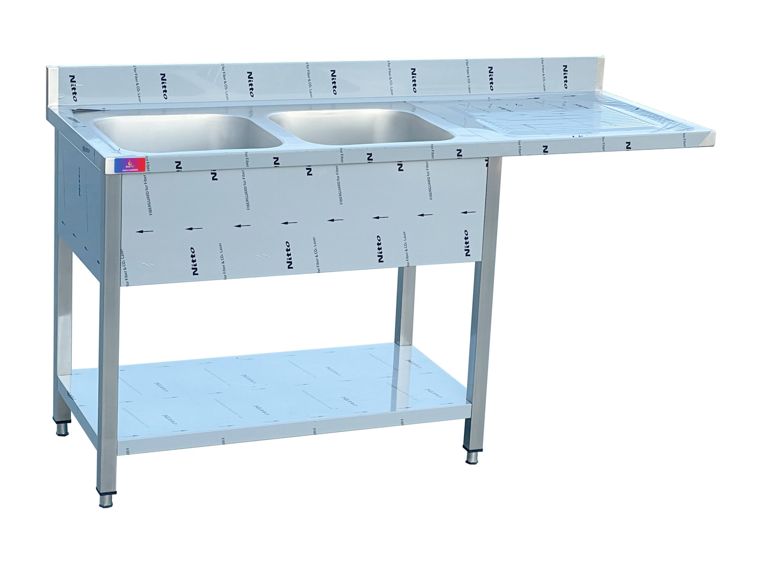 Fregadero 2 senos 1 escurridor 1600 x 700 x 850 + 100 mm