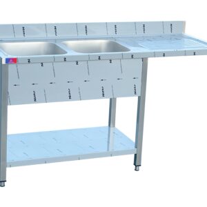 Fregadero 2 senos 1 escurridor 1800 x 700 x 850 + 100 mm