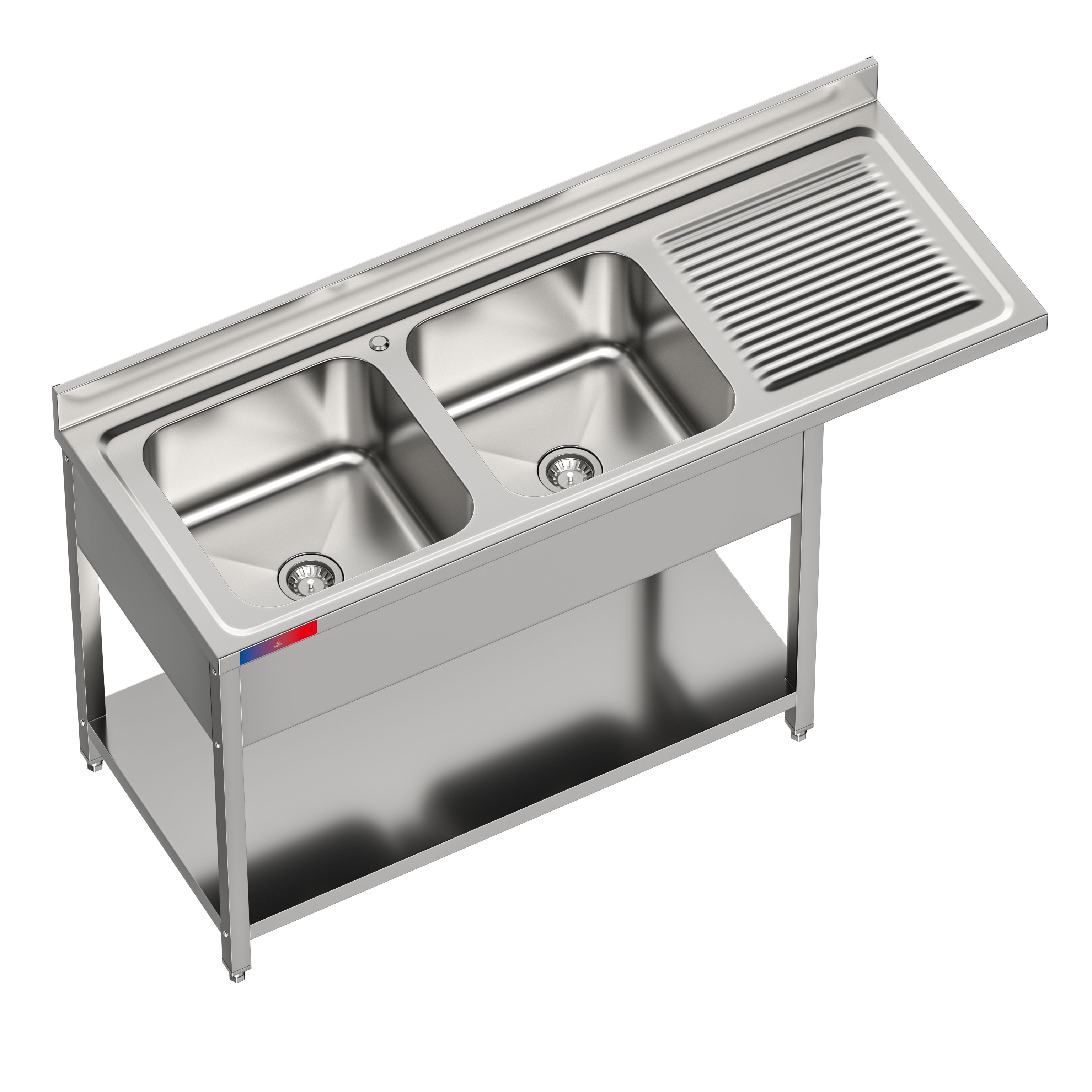 Fregadero en acero inoxidable 1 seno 1 escurridor 1600 x 600 x 850 + 100 mm